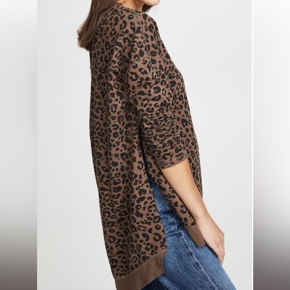 Z Supply Leopard Weekender Sweatshirt Hi-Low With Side Slits - Picture 3 of 5